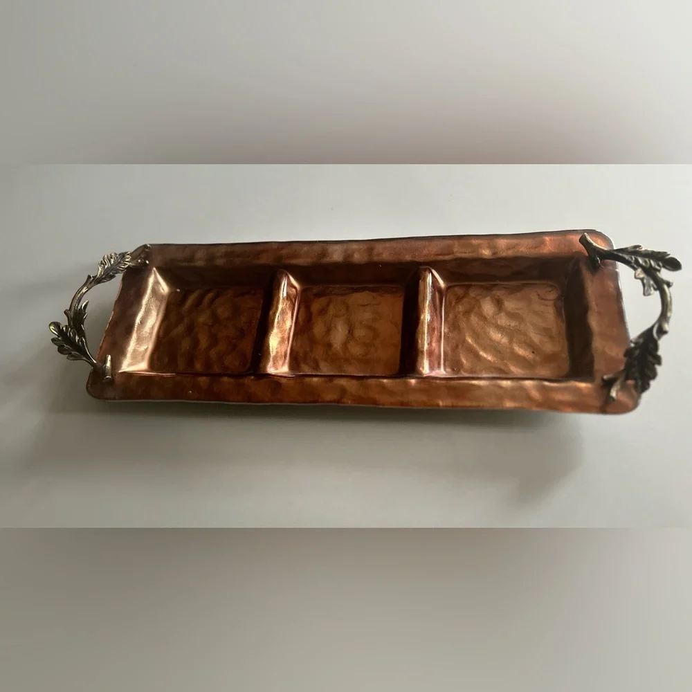 Pier 1 Imports Hammered Metal lacquered  Tray with handles